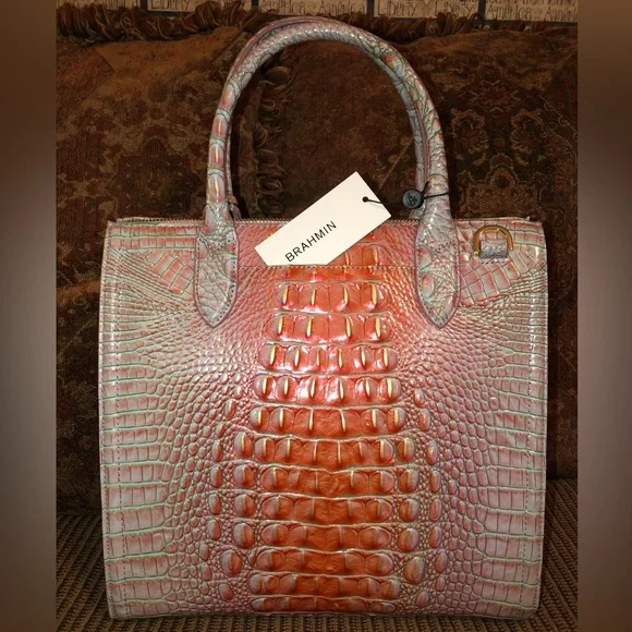 NWT-Brahmin-Caroline Satchel-Flirty Ombré Melbourne-Croc Embossed Leather-$345 - Picture 5 of 14